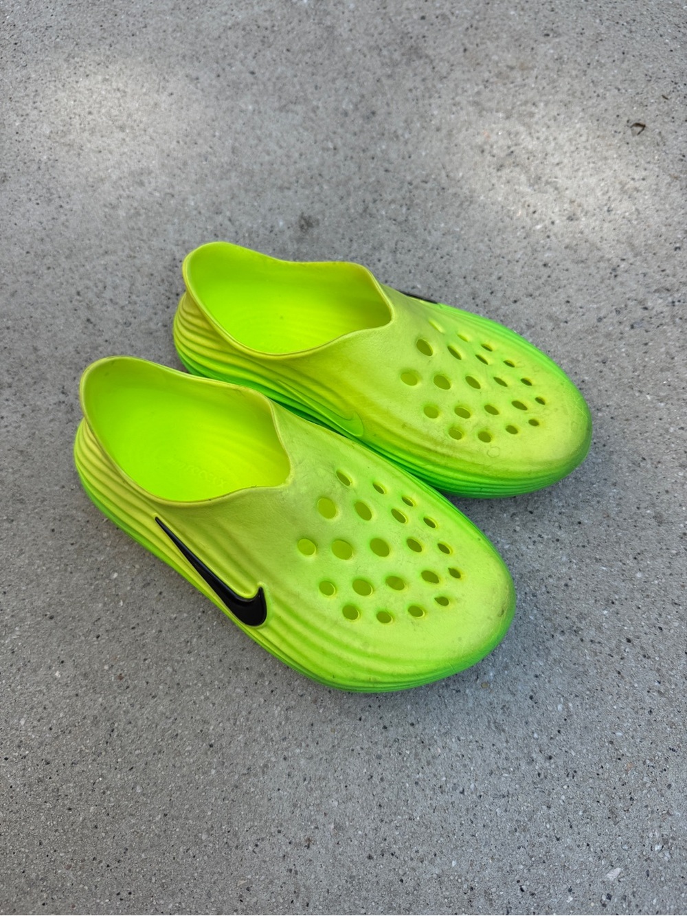 Nike Kids Neon Green Slip-On Water Shoes with Black Swoosh